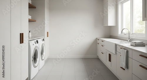Modern Laundry Room with Washer, Dryer, and Sink Area.