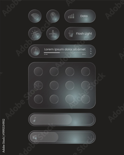 Modern Glassmorphism Mobile UI Notification and Quick Settings Panel Vector