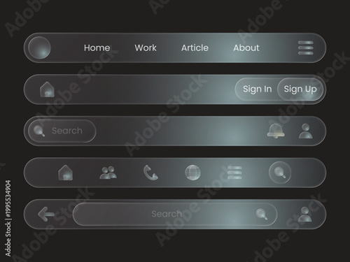 Modern Glassmorphism Top Navigation Bar UI Vector Template