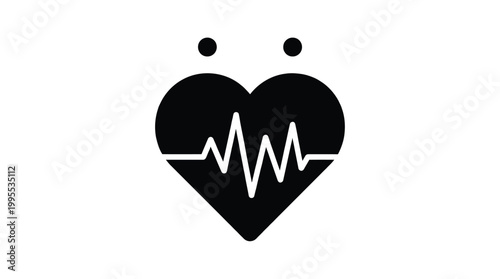Heartbeat icon with two people heads, heart shape with ekg line and human figures, medical care, cardiology, healthy lifestyle, love and health concept, vector illustration