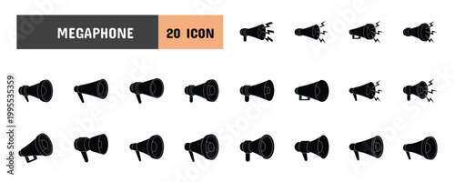 20 Megaphone Glyph Icon Illustration Set