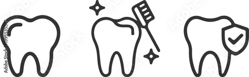 teeth sparkle dental care hygiene outline icon set vector 