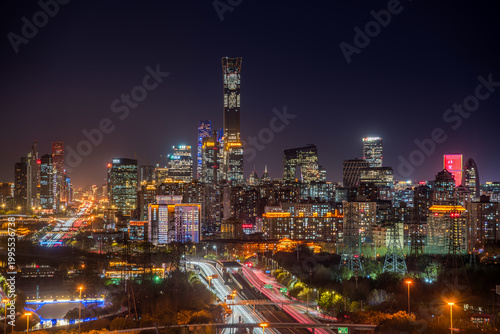 Beijing CBD night cityscape, bustling urban landscape and city development, China