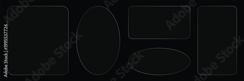 Frosted glass frames collection with transparent glossy borders on black background, futuristic neumorphic border set for banners design.