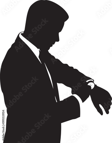 Businessman silhouette checking wrist watch formal suit and tie punctual and professional