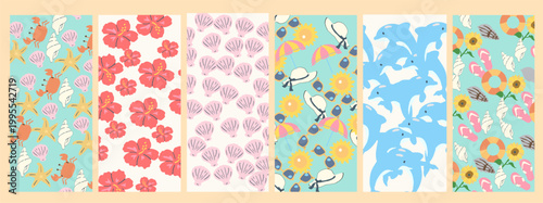 set of seamless  summer pattern poster card, summer time poster, card