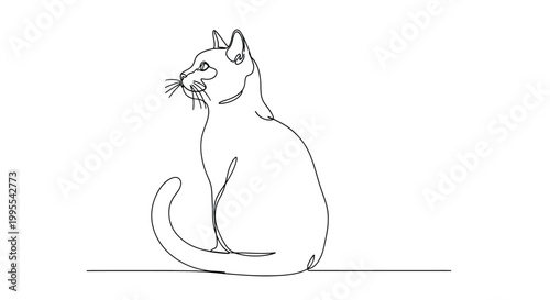 Foto Sitting cat elegant silhouette line drawing illustration with captures feline gr