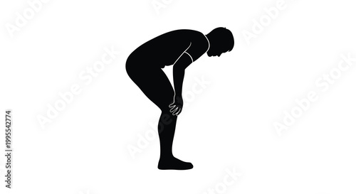 Silhouette of a man bending over hands on knees in exhaustion