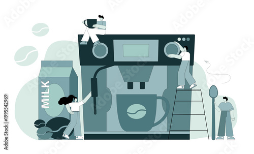 Barista people make coffee with a coffee machine. Coffee preparation