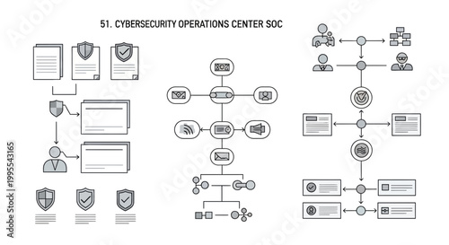 Cybersecurity operations center soc diagrams data flow network monitoring and security