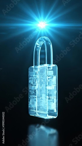 Holographic Digital Padlock with Circuit Board Inside Symbolizing Cyber Security and Data Protection