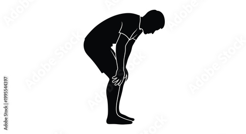 Silhouette of a man bending over hands on knees in a resting pose