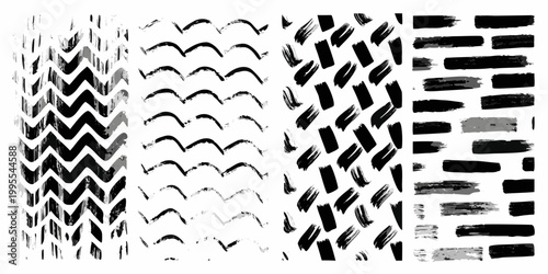 Abstract black and white brushstroke patterns arranged in vertical columns