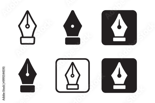 Collection of black quill pen nib illustrations in various shapes