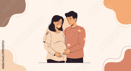Happy expecting couple embracing warmly, eagerly anticipating the arrival of their new baby, symbolizing love, family, and the beautiful journey of parenthood