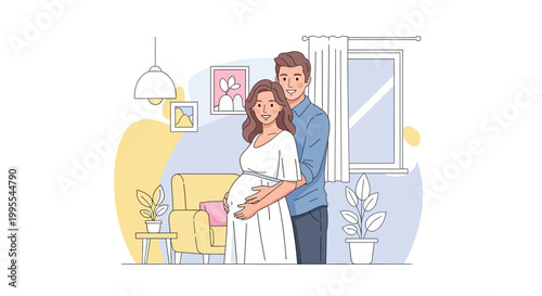 Happy Pregnant Couple Expecting a Baby Together in a Cozy Living Room