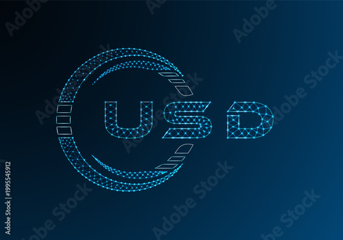 USD low poly letter logo vector design. USD lower poly logo design. Low poly logo.