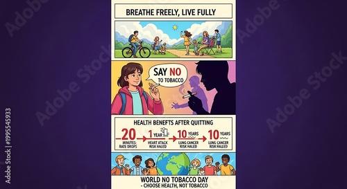 People enjoying outdoor activities while promoting health benefits and quitting smoking