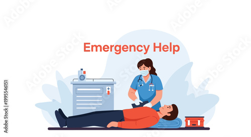 Medical professional providing emergency help to a patient on a stretcher in a clinic
