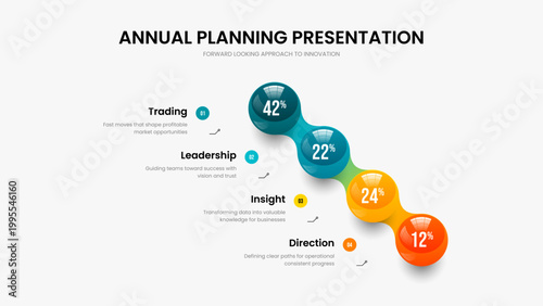 Company Showcase Presentation Layout Vector Illustration. Business Growth Four Element Infographic Slideshow Design. Colorful Solution 4 Option Graph Frame Template.