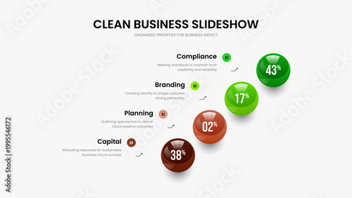 Company Insight Four Step Chart Frame Template. Simple Overview 4 Option Infographic Slide Design. Medical Showcase Slideshow Layout Vector Illustration.