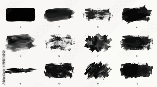 Brushstroke Texture Silhouette Icons Collection of Thick, Curved, Rough, Feathered, Smudged Marks for Artistic Design