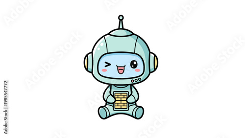 Cute robot character, cartoon astronaut, blue metallic robot, smiling space bot