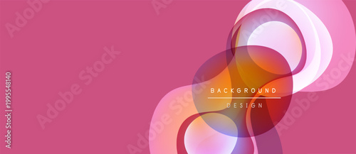 Abstract pink backdrop features overlapping translucent shapes. Modern design with gradient colors, smooth curves, text element.