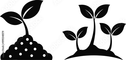 Black and white silhouette of sprouting seeds a symbol of growth new beginnings and natural development
