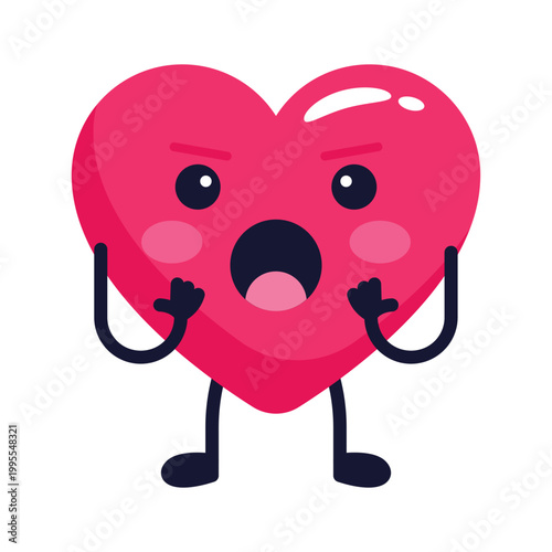 Modern flat icon showing shocked heart character expressive emotion