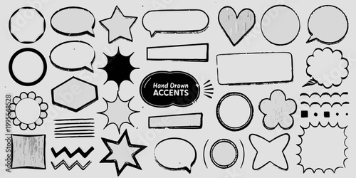 Collection of hand drawn speech bubbles shapes and decorative accents