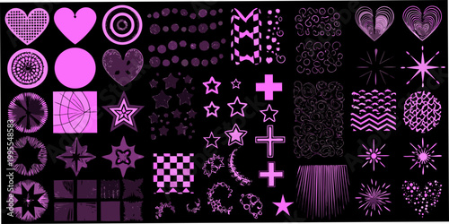 Collection of abstract heart and star shapes in vibrant pink hues