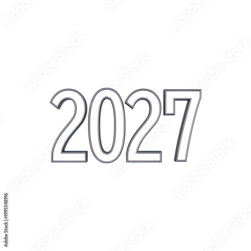 2027年 2027 3DCG レンダリング画像 数字 年 金属 メタル 透過PNG
