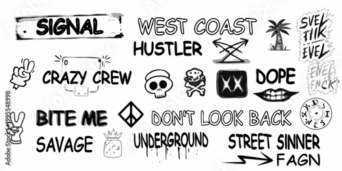 Foto Collection of hand drawn street art style doodles and typography