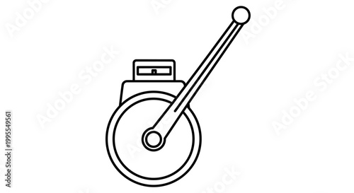 Line art drawing of a measuring wheel with a handle and counter, used for distance measurement.