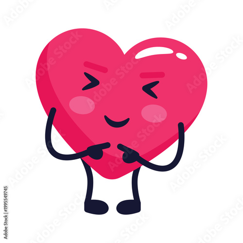 A visually engaging flat icon of shy blushing heart character