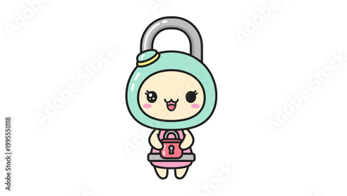 Kawaii business woman vector character, cute chibi girl in pink suit holding IOT tablet, professional female mascot with mint hair and winking expression