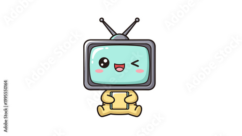 Kawaii business woman vector character, cute chibi girl in pink suit holding IOT tablet, professional female mascot with mint hair and winking expression