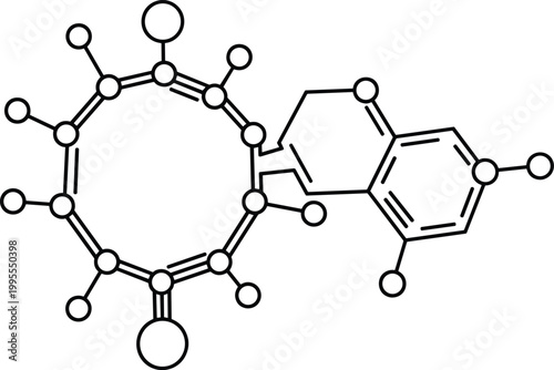 Modern minimalist chemical molecule structure icon of tetrahydrocannabinol THC for science education biotechnology research laboratory medical cannabis legal pharmacology and biochemistry.