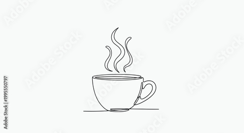 Hot coffee cup with steam minimalist continuous one line drawing art
