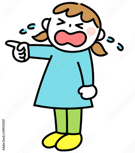 指をさして泣く女の子