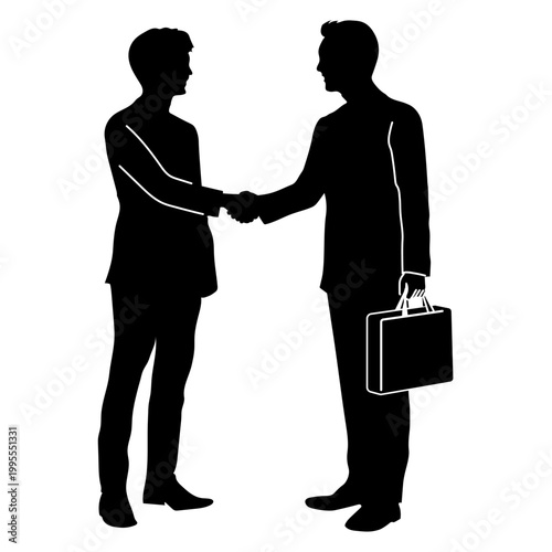 握手するビジネスマンのモノクロシルエット　商談・契約成立