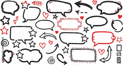 Colorful hand drawn scribble speech bubbles and thought clouds vector set with crayon texture sketch style for creative communication and social media design