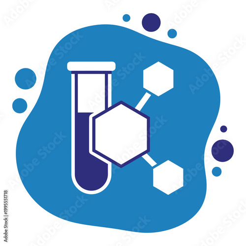 Blue science icon with test tube and molecular structure graphic design element icon