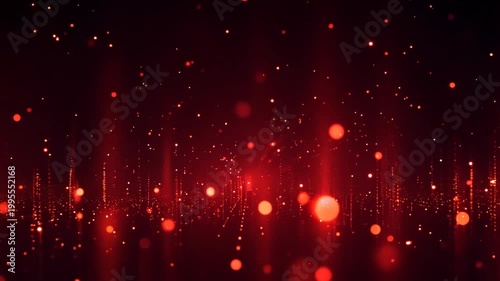 Dynamic abstract red light particles floating in a dark space, creating a futuristic and digital atmosphere. 4k Video footage.