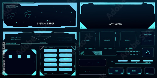 Futuristic user interface elements with glowing neon blue accents