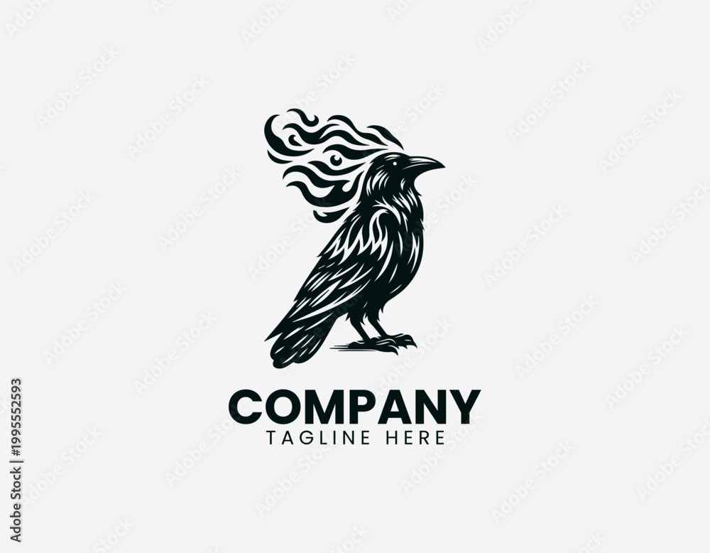 Obraz premium Flaming crow standing black vector illustration