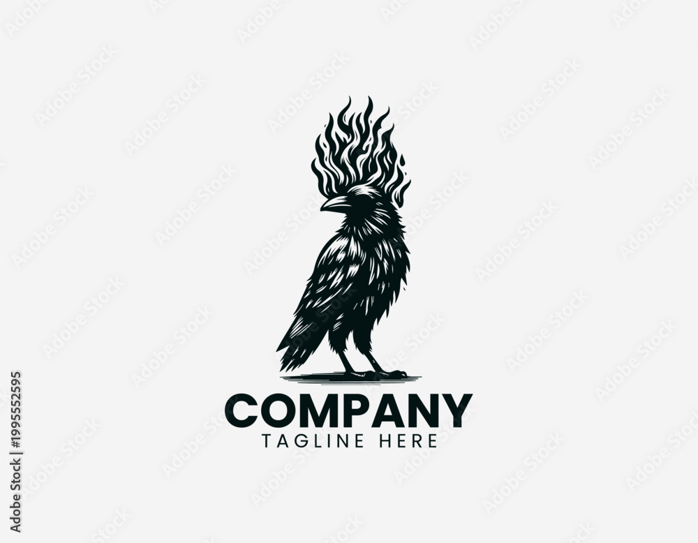 Obraz premium Flaming crow standing black vector illustration