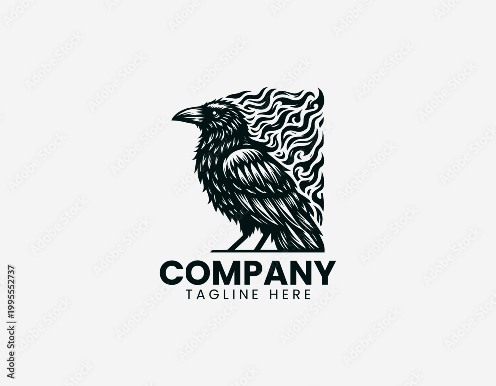 Obraz premium Flaming crow standing black vector illustration
