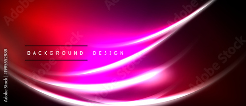 Bright pink, red abstract waves. Smooth gradients create dynamic visual effect. Dark background emphasizes luminosity. Modern design element.